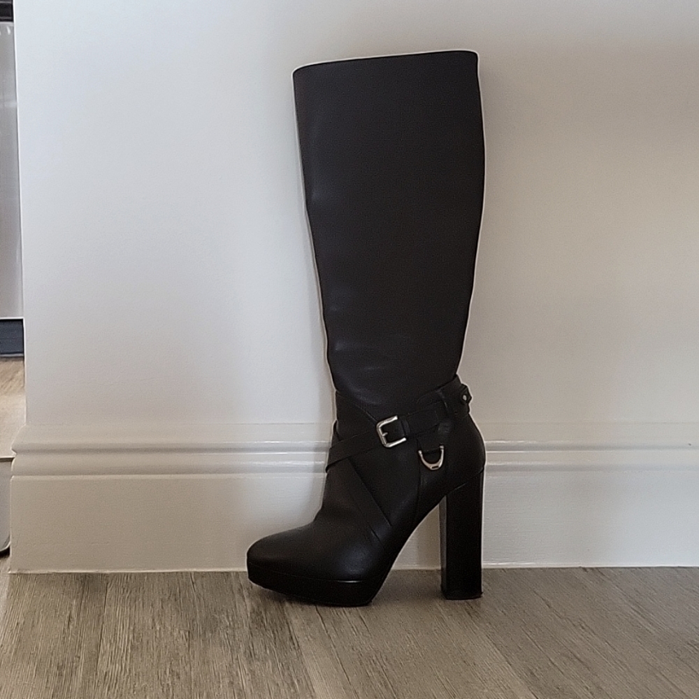 Ralph Lauren Collection Black Leather Platform Boots